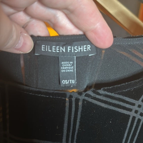 Eileen Fisher Black Plaid Burnout Checker Poncho Silk Blend OS Beautiful! - Picture 8 of 8